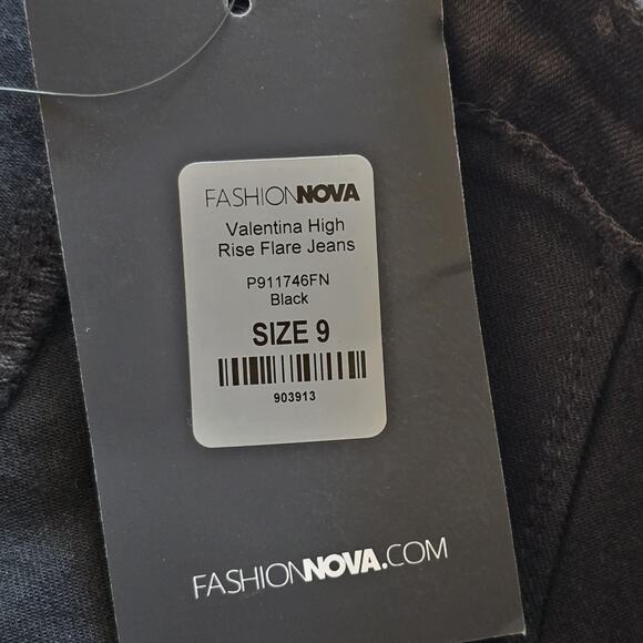 Fashion Nova Jeans Womens 9 Black Valentina High Rise Flare Raw Hem Stretch Boho - Picture 4 of 11